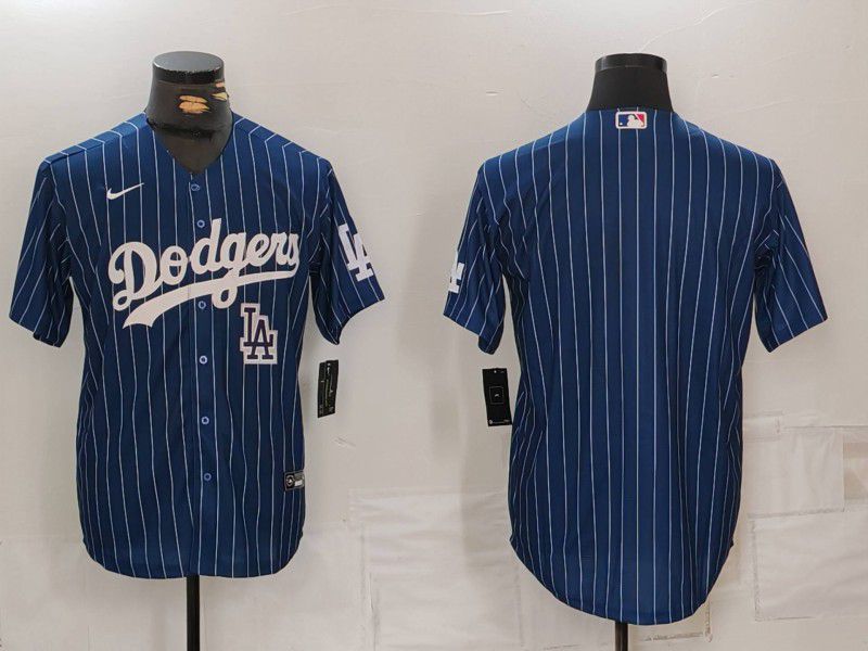 Men Los Angeles Dodgers Blank Blue Stripe Game 2024 Nike MLB Jersey style 2